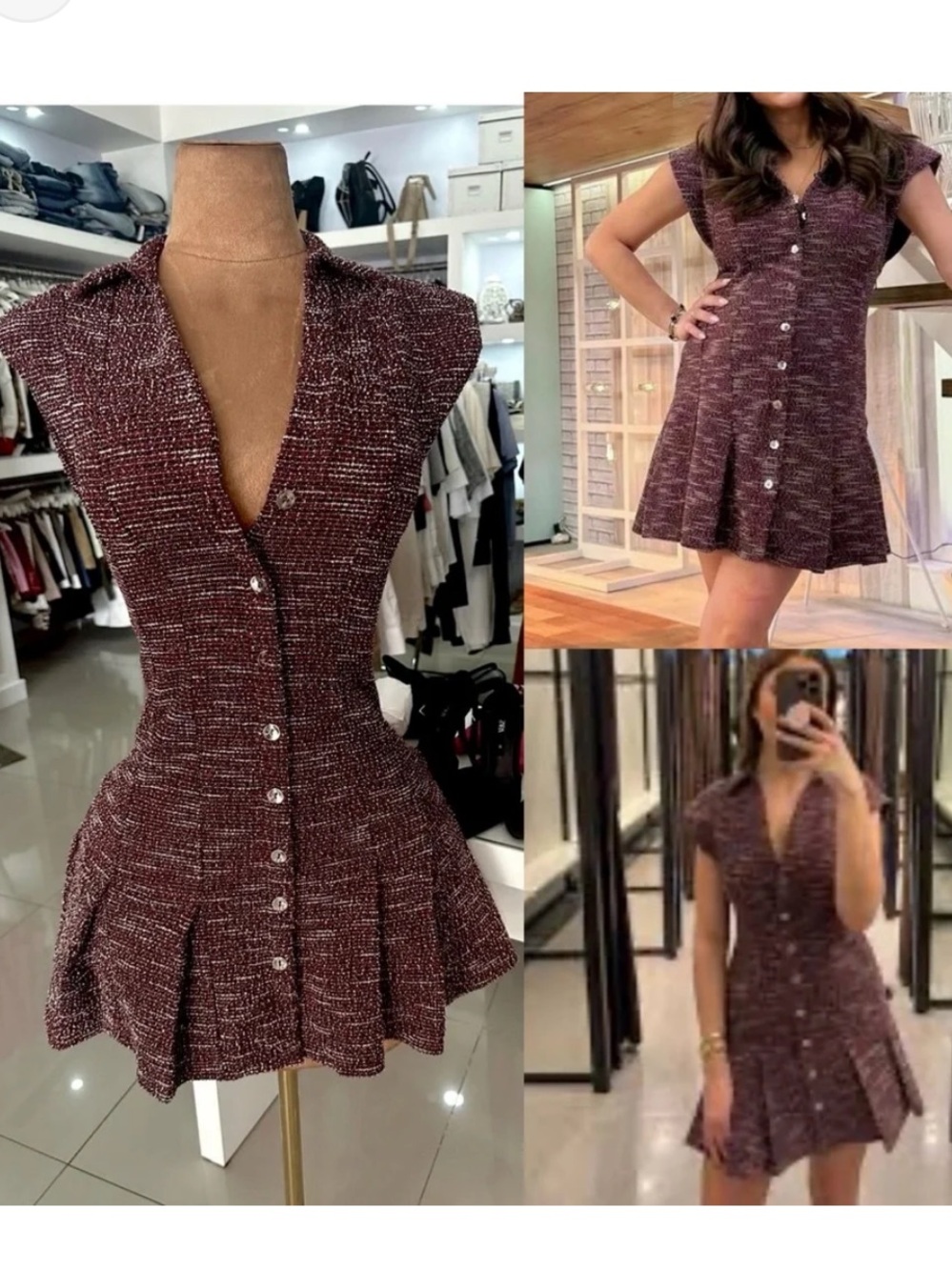 Zara Tweed Pleated Mini Dress